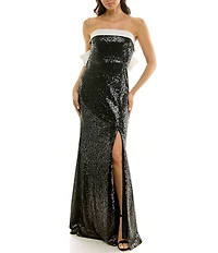 Moda Tara Sequin Strapless Satin Bow Back Evening Gown