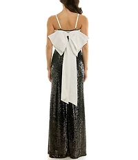 Moda Tara Sequin Strapless Satin Bow Back Evening Gown