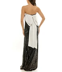 Moda Tara Sequin Strapless Satin Bow Back Evening Gown