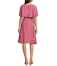 Moda Tara Short Capelet Sleeve Boat Neck Ruffle Wrap Midi Dress