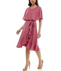 Moda Tara Short Capelet Sleeve Boat Neck Ruffle Wrap Midi Dress
