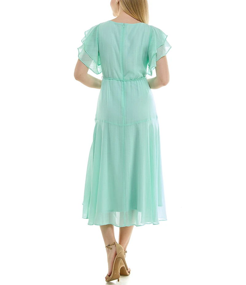 Moda Tara Short Flutter Sleeve Ruffle Chiffon Dress