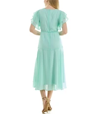 Moda Tara Short Flutter Sleeve Ruffle Chiffon Dress
