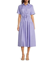 Moda Tara Short Sleeve Button Front Poplin Shirt Midi Dress