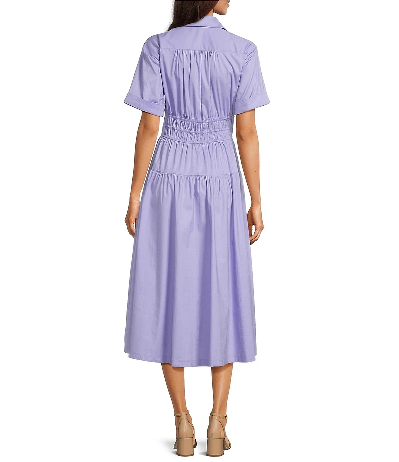 Moda Tara Short Sleeve Button Front Poplin Shirt Midi Dress