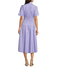 Moda Tara Short Sleeve Button Front Poplin Shirt Midi Dress