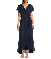 Moda Tara Short Sleeve Ruffled Chiffion Maxi Dress