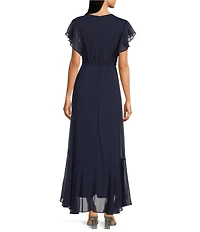 Moda Tara Short Sleeve Ruffled Chiffion Maxi Dress