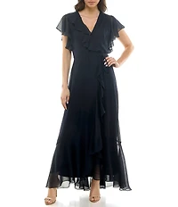 Moda Tara Short Sleeve Ruffled Chiffion Maxi Dress