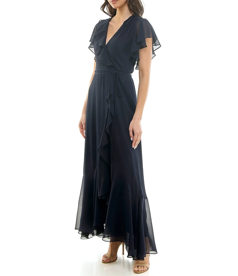 Moda Tara Short Sleeve Ruffled Chiffion Maxi Dress