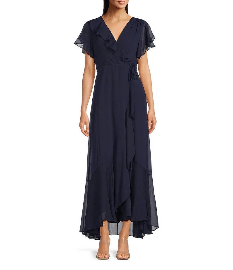 Moda Tara Short Sleeve Ruffled Chiffion Maxi Dress