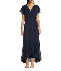 Moda Tara Short Sleeve Ruffled Chiffion Maxi Dress