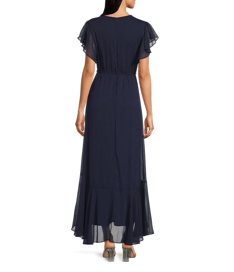Moda Tara Short Sleeve Ruffled Chiffion Maxi Dress