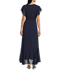 Moda Tara Short Sleeve Ruffled Chiffion Maxi Dress