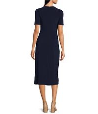 Moda Tara Short Sleeve Stretch Knit Crew Neck Midi Sheath Dress