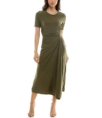 Moda Tara Short Sleeve Stretch Knit Crew Neck Midi Sheath Dress