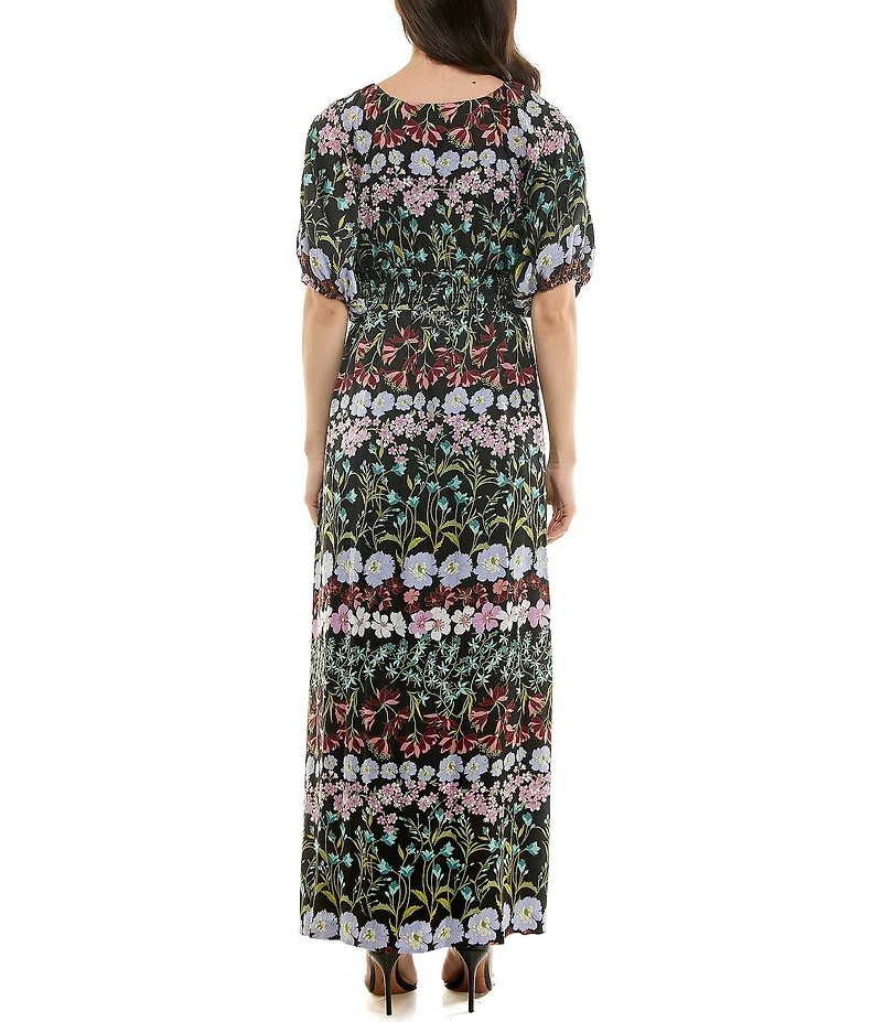 Moda Tara Short Sleeve V-Neck Floral Printed Maxi Dress