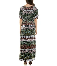 Moda Tara Short Sleeve V-Neck Floral Printed Maxi Dress