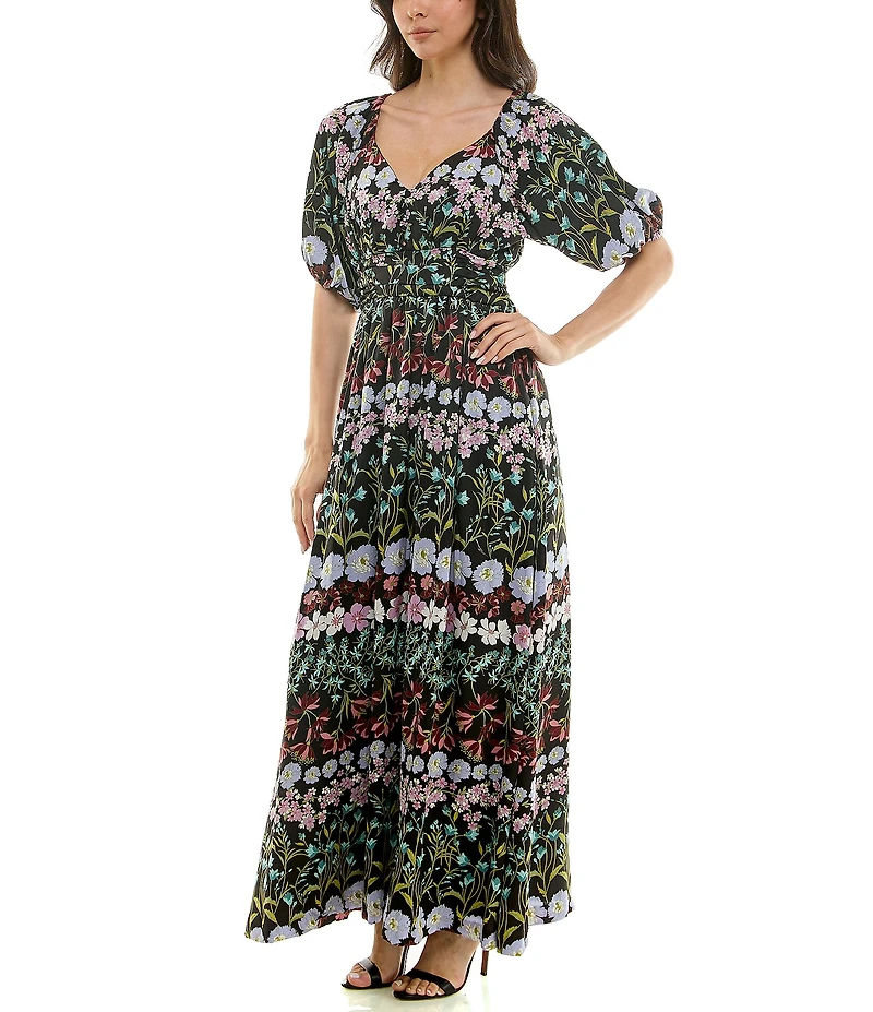 Moda Tara Short Sleeve V-Neck Floral Printed Maxi Dress
