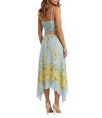 Moda Tara Sleeveless Floral Print Belted Asymmetrical Hem Midi Dress