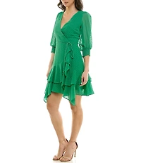Moda Tara Smocked 3/4 Sleeve V-Neck Wrap Dress