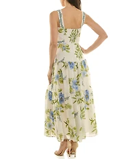 Moda Tara Square Neck Floral Print Chiffon Tiered Maxi Dress