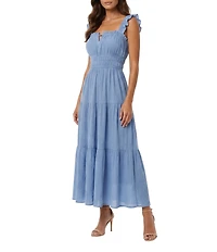Moda Tara Square Neck Sleeveless Tiered Twill Dress