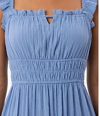 Moda Tara Square Neck Sleeveless Tiered Twill Dress