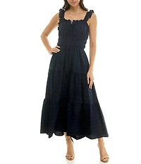 Moda Tara Stretch Bubble Crepe Square Neck Sleeveless Ruffle Tank Midi Dress