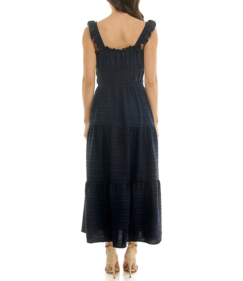 Moda Tara Stretch Bubble Crepe Square Neck Sleeveless Ruffle Tank Midi Dress