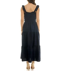 Moda Tara Stretch Bubble Crepe Square Neck Sleeveless Ruffle Tank Midi Dress