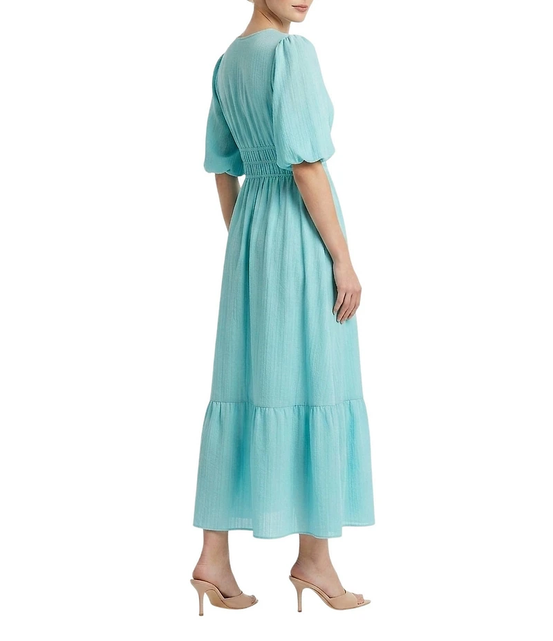 Moda Tara Textured Crepe Smocked Empire Waist Tiered Hem Dress
