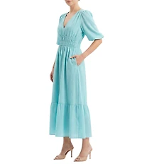 Moda Tara Textured Crepe Smocked Empire Waist Tiered Hem Dress