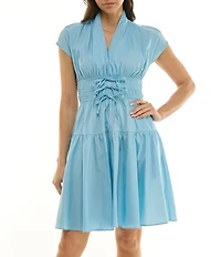 Moda Tara Tie Front Cotton Fit & Flare Dress