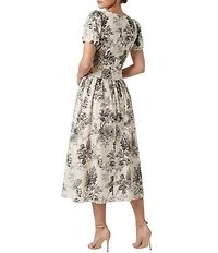 Moda Tara Toile Print Stretch Cotton Poplin Drop Waist Midi Dress