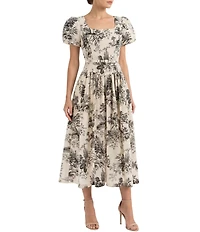 Moda Tara Toile Print Stretch Cotton Poplin Drop Waist Midi Dress