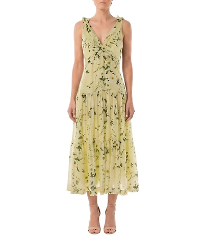Moda Tara Twist Front Floral Printed Voile Midi Dress