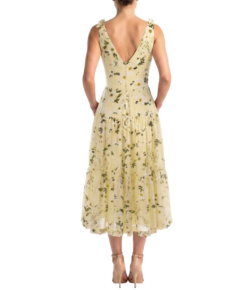 Moda Tara Twist Front Floral Printed Voile Midi Dress