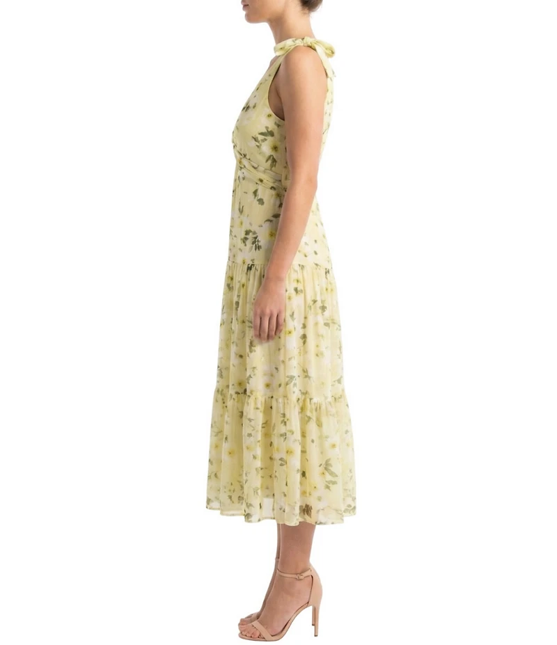 Moda Tara Twist Front Floral Printed Voile Midi Dress