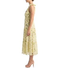 Moda Tara Twist Front Floral Printed Voile Midi Dress