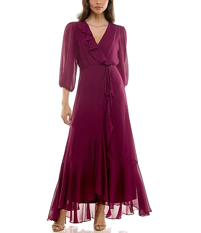 Moda Tara Yoryu Chiffon Faux Wrap Ruffle Hem Dress