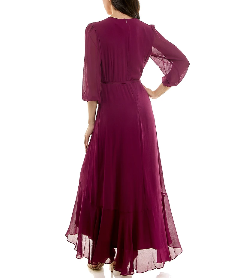 Moda Tara Yoryu Chiffon Faux Wrap Ruffle Hem Dress