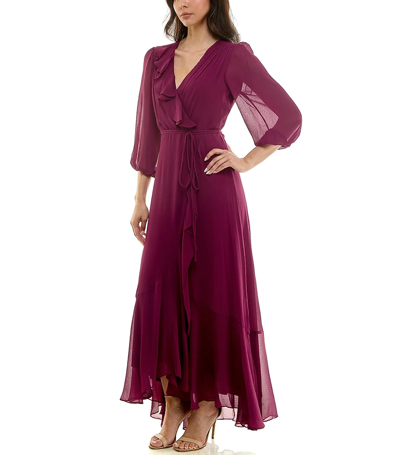 Moda Tara Yoryu Chiffon Faux Wrap Ruffle Hem Dress