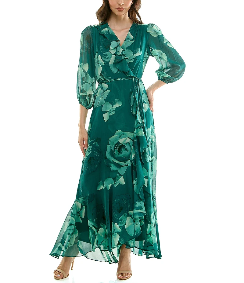 Moda Tara Yoryu Chiffon Floral Print Ruffle High Low Dress