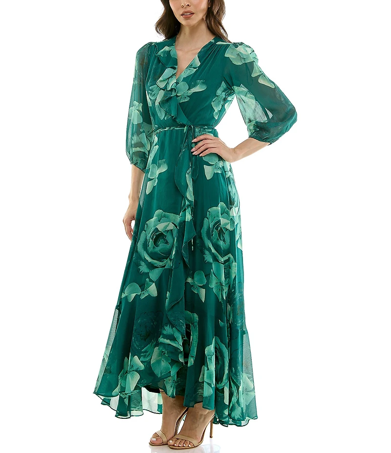 Moda Tara Yoryu Chiffon Floral Print Ruffle High Low Dress