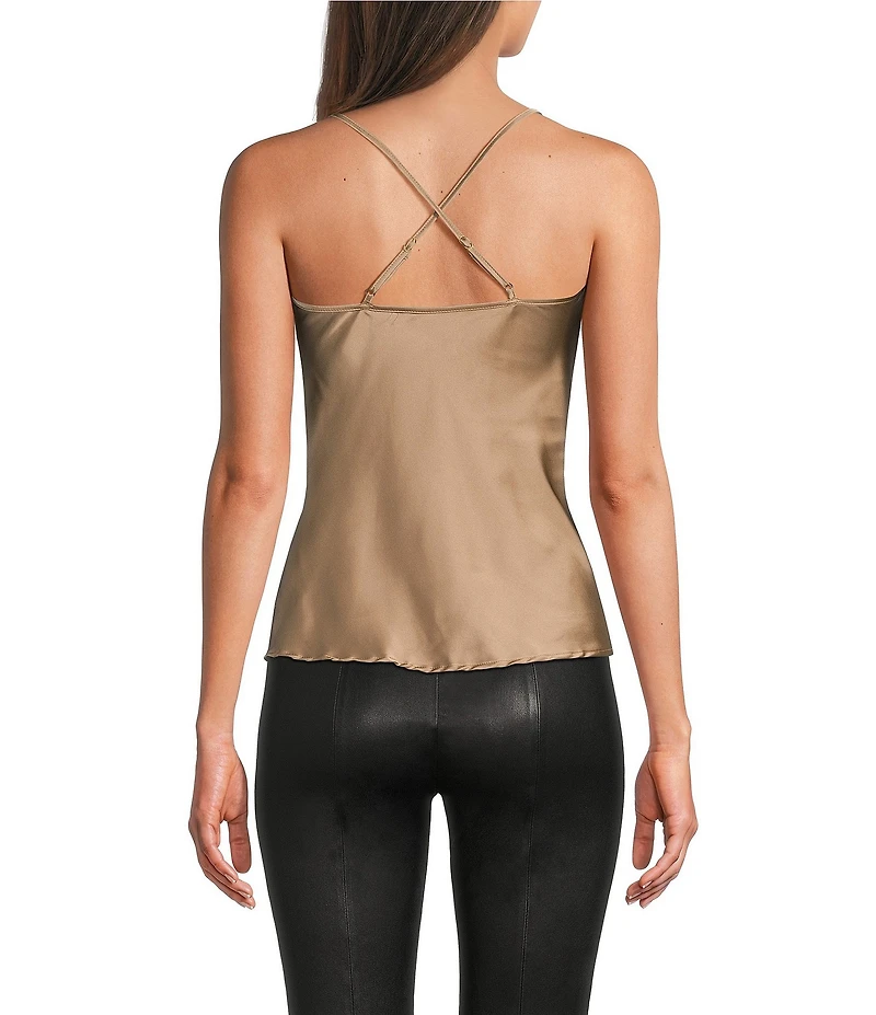 Modern Movement Stretch Satin Sleeveless Cowl Neck Camisole