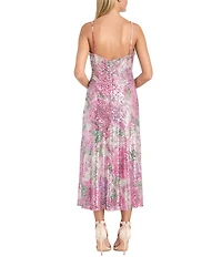 Morgan & Co. Floral Printed Sequin Embellished V-Neck Midi Dress