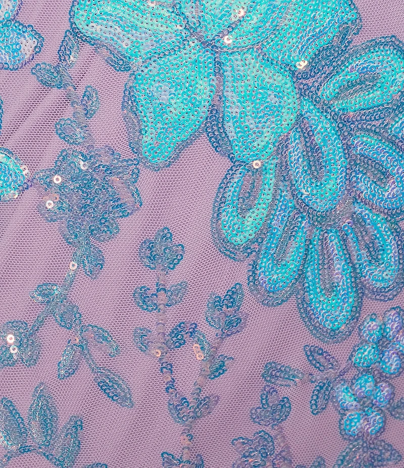 Morgan & Co. Floral Sequin V-Neck Off-The-Shoulder Sleeve Dress
