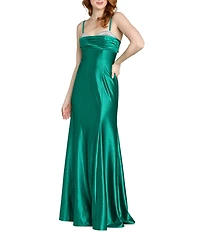 Morgan & Co. Glitter Jersey Pleated Rhinestone Bust Bar Back Dress