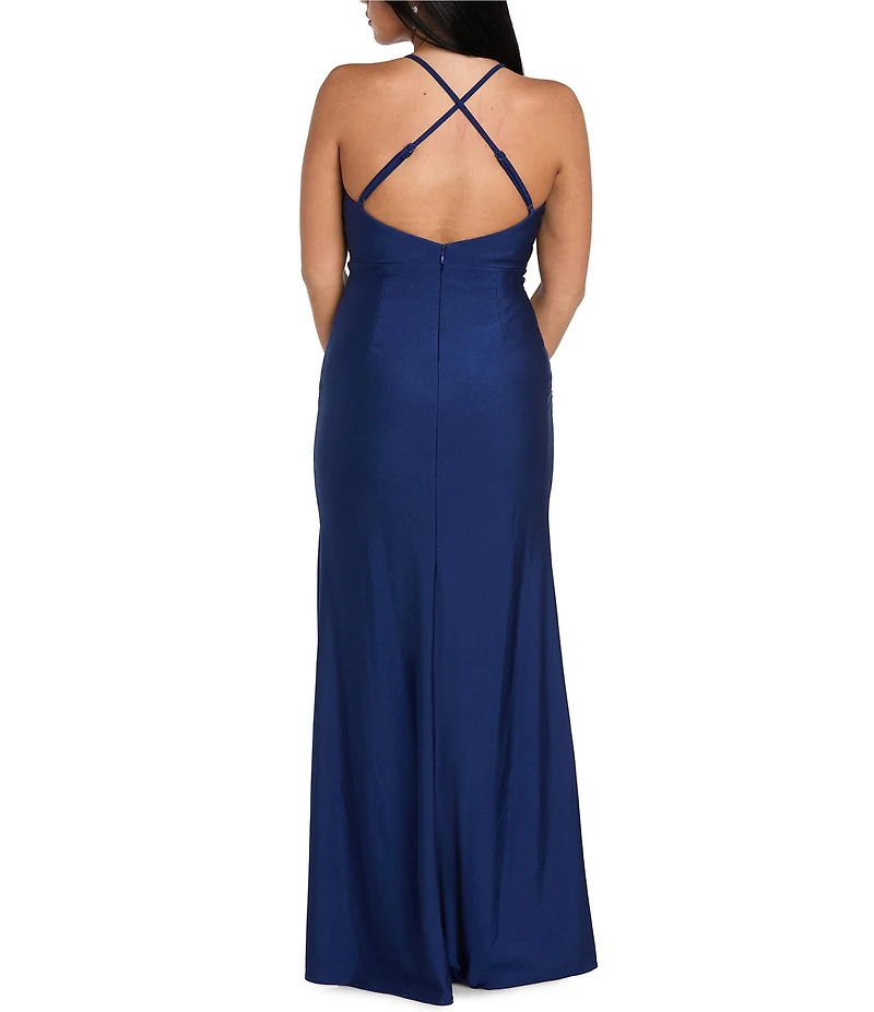 Morgan & Co. Jersey Knit V-Neck Sequin Insert Dress